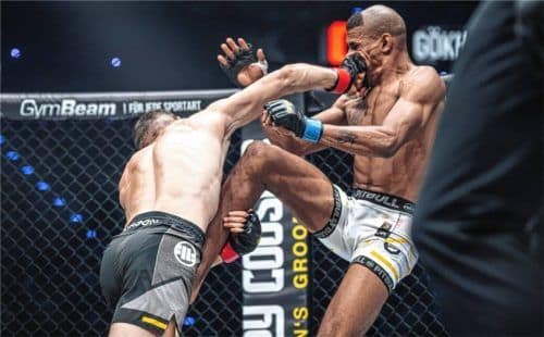 Gökhan Aksu lands a strike in the cage